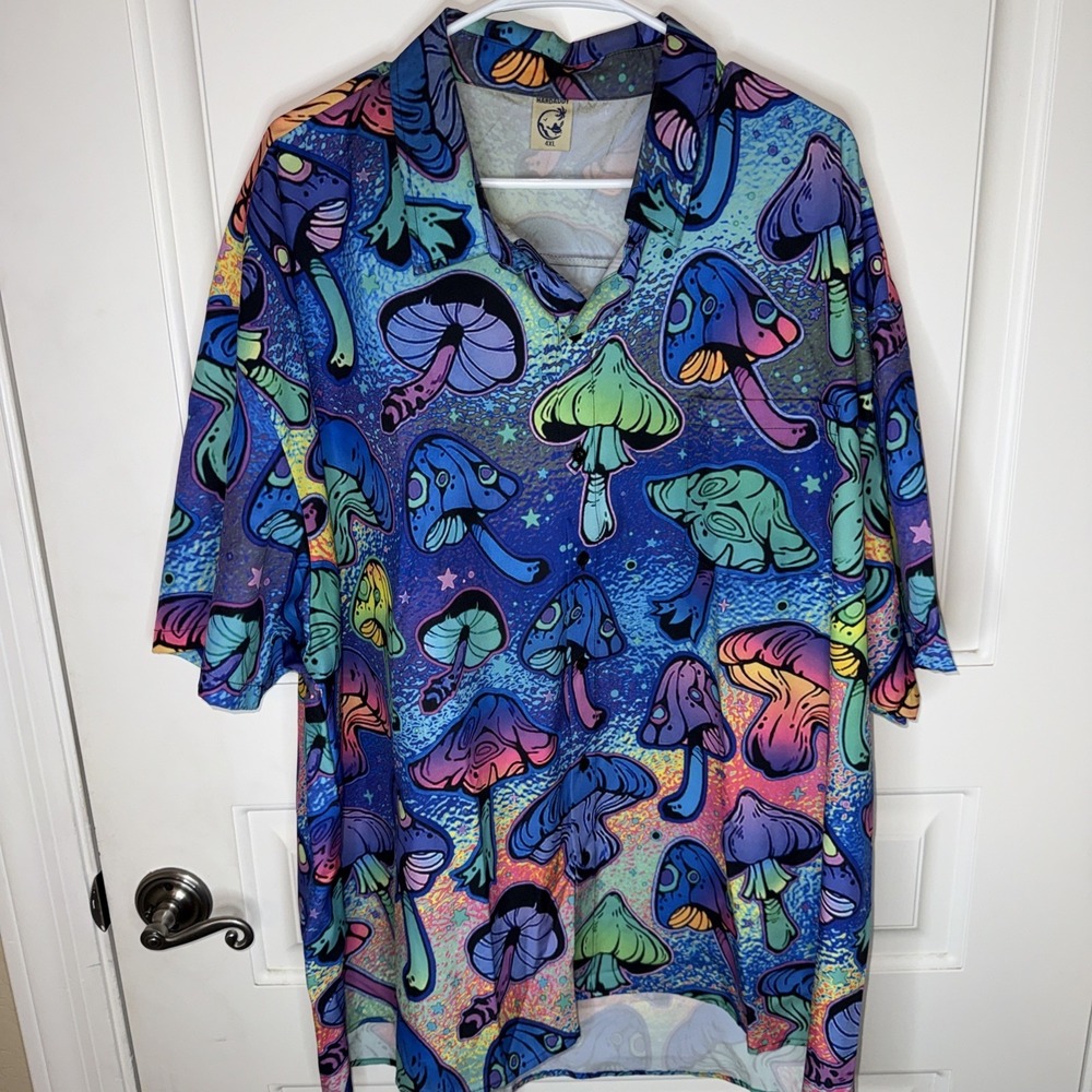 Hardaddy Men's Short Sleeve Button-Up Shirt SZ 4XL Mushroom Print